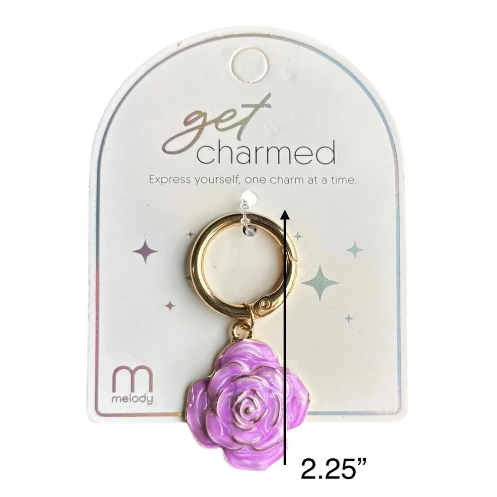 Melody Women's Purple Rose Flower Key Chain Bag Charm Finder 2.25